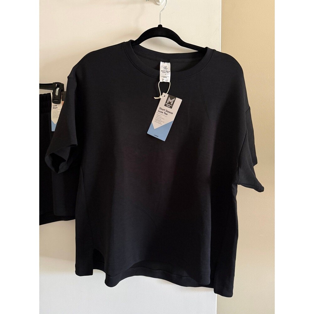 Members Mark Short Sleeve Luxe Tee & Shorts Set Black Womens Large NWT Lounge